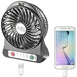 Sichler Haushaltsgeräte Ventilator mit Batterie: 3in1-Akku-Tisch-Ventilator mit Powerbank-Funktion & Leuchte, 1.800 mAh (Batteriebetriebener Ventilator, Ventilator mit Akkubetrieb)