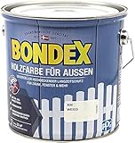 Bondex Holzfarbe für Außen, 2,5 L, Weiß, für ca. 25 m², Wetter- & UV-beständig, atmungsaktiv, seidenglänzend