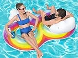 Bloomoja Rainbow Schwimmringe 2 Personen, Pool Sessel Aufblasbar Donut Schwimmring für Erwachsene, Wassertiere Aufblasbar Pool Spielzeug Erwachsene für Poolparty, Strand, Sommerparty, 140×90cm