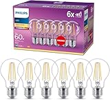 Philips LED Classic E27 Filament Lampen 6-er Pack (60 W), LED Lampen mit warmweißem Licht, energiesparende LED Beleuchtung mit langer Nutzlebensdauer