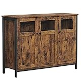 VASAGLE Sideboard, Küchenschrank, Aufbewahrungsschrank, mit Glastüren, für Wohnzimmer, Küche, Esszimmer, Stahlrahmen, Industriestil, vintagebraun-tintenschwarz LSC099B01