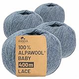 HANSA-FARM | 100% Baby Alpakawolle in 50+ Farben (kratzfrei) - 200g Set (4 x 50g) - weiche Alpaka Wolle zum Stricken & Häkeln in 6 Garnstärken by Hansa-Farm - Grau-Grün Heather