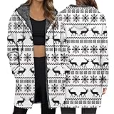 Generisch Damen Langer Kapuzenmantel mit skandinavischem Wintermuster - Gefütterte Teddy-Fleece-Jacke mit Reißverschluss | Kuscheliger Wintermantel im Norweger-Stil
