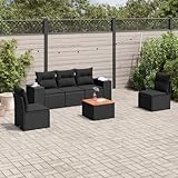 THOYTOUI 6-TLG. Garten-Sofagarnitur, Garten loungemöbel Set Terrassen möbel Set Lounge möbel Outdoor Gartenlounge Set Geeignet für Veranda Balkon Terrasse Garten mit Kissen Schwarz Poly Rattan