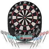 Physionics® Elektronische Dartscheibe - viele Spiele, mehr als 100 Spielvarianten, 12 Dartpfeile, 100 Ersatzspitzen, Netzteil, bis 16 Spieler, 3 Modelle - LED Anzeige Dartboard, Dartautomat, Dartspiel (Modell 3 - Runde Form ohne Türen)