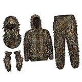 Colcolo Ghillie-Anzug, Tarnanzug, Waldhose, Jacke, Kleidung, Kapuze, atmungsaktiv, Blätter-Vollgesichtsmaske, Handschuhe-Set für Wildvogelbeobachtung, M L