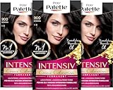 Palette Intensiv Creme Coloration 1-0/900 Schwarz Stufe 3 (3 x 115 ml), Permanente Haarfarbe für bis zu 8 Wochen intensiven Farbglanz & 100 % Grauabdeckung