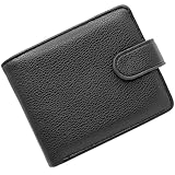LUFFLOK Schwarzes PU-Leder Geldbörse, Portmonee für Damen und Herren, Multifunktionale Portemonnaie mit 2 Banknotenfächern und Schnalle, Kartenfächern, Ausweisfenster und Münzfach (Schwarz)