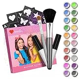 ZMILLA® BIO Glitzer Tattoo Set Kinder (20 Farben | 100 Schablonen) Für Mädchen - Glitzertattoos inklusive 2 Pinsel & 2 Kleber | Biologisch abbaubarer Glitzer