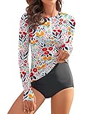 WOWENY Damen Schwimmshirt Langarm 1/4 Zip badeshirt Rashguard Sonnenschutz Swimsuits Bademode surf Shirt Strand Swimming Vest,PG,M