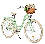 Milord Komfort Fahrrad mit Weidenkorb, Hollandrad, Damenfahrrad, Citybike, Vintage, 28 Zoll, Mintze-Creme, 1-Gang