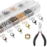 960 Stück Kettenverschluss für armbänder, Armbandverschluss, 120 Stück Karabinerverschlüsse mit 840 Stück Biegeringen für Schmuckhandwer DIY, mit Schmuckzange Osenöffner, Gold,Silber