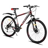 Hiland Mountainbike MTB 26 Zoll Leicht Aluminiumrahmen Scheibenbremse Jugendliche Fahrrad Herren Damen Jungend Mädchen Schwarz&Rot