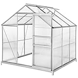 tectake® Aluminium Gewächshaus, 190x185x195 cm, Treibhaus, Tomatenhaus, Frühbeet, Pflanzenhaus, UV beständig, 4 mm Platte, Schiebetür & Dachfenster, Schutz vor Kälte, Regen und Frost - mit Fundament