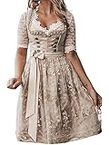 ORANDESIGNE Dirndl Damen midi Trachtenkleid Damen Trachtenrock Trachtenmode Kleid Dirndlbluse für Oktoberfest S N Aprikose