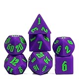 Cusdie DND-Würfel-Set aus Kieselgel, polyedrische Harz-Würfel für Dungeons and Dragons Rollenspiele (RPG), Pathfinder, Tischspiel, Brettspiele (lila-grüne Zahlen)