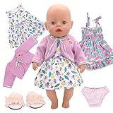 Puppenkleidung für 14-16 Inch Baby Puppen, 2 Sets Sweet Outfits Frack Mantel Hausschuhe Unterwäsche, Puppenkleidung für 43 cm Puppen Mädchen Sommer Geburtstagsgeschenk(Keine Puppe)