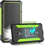 Solar Power Bank 36000mAh, Wireless Powerbank Solarzelle Externer Akku Wasserdichtes Outdoor, Solarladegerät Kompatibel für Handy iPhone, iPad, Samsung