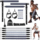ALongSong Fitnessbänder Pilates Bar Set 6 Widerstandsbänder mit Stange 50-360LBS Titan Force Fitnessgeräte für Zuhause Home Gym Pilates-Stange Verstellbare&Abnehmbare,Griffe,Türanker