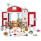 Barbie GJB66 - „Spaß auf dem Bauernhof“ Pferdehof Spielset mit Scheune, 11 Tieren, tollen Funktionen & 15 Teilen, Spielzeug für Kinder ab 3 Jahren