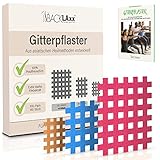 BACKLAxx ® Gittertape 140 Stück Premium-Qualität – Gitterpflaster Set in 3 Größen Typ a b c – GRATIS eBook mit 60 Anwendungsbeispielen – Akupunkturpflaster Schmerzpflaster Cross Tape