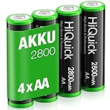 HiQuick Mignon AA Akku 2800mAh - NI-MH wiederaufladbare Batterien, 1200 Tech wideraufladbare AA Akkus, geringe Selbstentladung - 1,2V AA Batterien 4 Stück