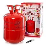 Party Factory Ballongas, 0,4m³ Helium für 50 Luftballons, Einwegflasche mit Heliumgas, Gasflasche mit Füllventil für Heliumballons