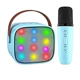 Wowstar Mikrofon Karaoke Spielzeug, Tragbarer Karaoke-Player für Kinder Erwachsene Bluetooth Karaoke Maschine mit Mikrofon & LED-Lichteffekten, Kinder Spielzeug (Blau)