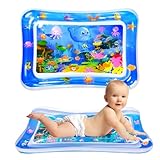 Wassermatte Baby BPA Frei Aufblasbar JUNDAJC 70x50cm Sensorisch Wasserspielmatte für 3 6 9 12 Monate Babys Bauchzeit Matt Spielzeug Water Mat Wassermatt für Neugeboren Geschenk (Blau)