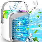 Mobile Klimaanlage Mobil, 3 in 1 Mobiles Klimagerät Ohne Abluftschlauch Mini Ventilator mit 3 Stufen und Modi 7 Farben Nachtlicht USB-Aufladung, Luftkühler mit Wasserkühlung für Schlafzimmer Büro