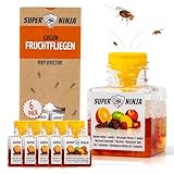 Super Ninja Fruchtfliegenfalle für Innenbereich – 6er-Pack, Wirksame Obstfliegenfalle für Haushalt und Küche, bis zu 3 Wochen Leistung pro Flasche, Kinder-und haustierfreundlich