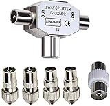 RUNCCI-YUN Antennen Verteiler Splitter - 0-1000 MHz - 2X Koax Stecker für DVB-T/BK - T-Adapter Verteiler für analoges und digitales Kabelfernsehen