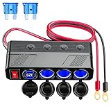 Steckdose 12V, Zigarettenanzünder Steckdose mit 4 USB-Anschlüsse (2QC 3.0+2PD 3.0), DC 12v USB Ladegerät Mehrfach Stecker Splitter mit Schalter für Wohnmobil, LKW, Wohnwagen, Motorrad