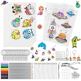 CGBOOM 201 Stück Schrumpffolie Set, Inklusiv A5 Schrumpfpapier, Schlüsselanhänger, Bleistifte, Kugelketten, Locher, Pinzette, Schrumpffolien Set für Kinder