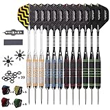 Turnart Dartpfeile Metallspitze -12 Stück 24 Gramm Profi Steel Darts Pfeile Dartpfeile Profi Dartpfeile Steel Set 12 Aluminium Schaft mit 24 Flights 20 Anti-Lose Gummiringe