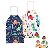 RHZXD 2 Pack Schürze Kinder Kochschürze Dinosaurier, 2 bis 7 Jahre Kinderschürze Wasserdicht Verstellbare mit Tasche für Mädchen und Jungen Zum Backen, Garten, Grill(Dinosaurier)