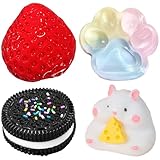 SSKHE 4 Stück Taba Squishy Set, Erdbeere + Hamster + Katze Paw + Hamster + Oreo, Fufu Squishy Toy Squishes Set für Stressabbau Sensory Play Fidget Geschenke für Kinder oder Erwachsene