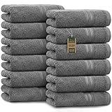 NatureMark Gästetücher – 12er Pack (30x50 cm), 100% Baumwolle, Oeko-Tex Zertifiziert, weich, saugfähig und pflegeleicht – Für Bad, Gäste & Spa – Anthrazit/Grau
