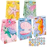 FeinKulturia 16stk Papiertüten Party Geschenktüten Kindergeburtstag mit Aufkleber, 21,5 x 13 x 8 cm Mitgebsel Tüten Kraftpapier Bunte zum Verpacken Geschenken, Giveaways, Party, Geburtstag Deko, usw.