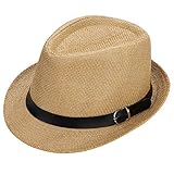 SIQITECHUK Strohhut für Damen und Herren, Strohhut, Sommer, Fedora, Trilby-Hut, Strand, UV-Schutz, Sonnenhut mit Lederband für Outdoor-Aktivitäten, khaki, Einheitsgröße