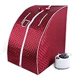 Mini Sauna, Dampfsauna für Zuhause, Dampferzeuger SPA Heimsauna Dampfsauna Maschine mit Saunazelt und Fernbedienung Temperatur (75 * 35 * 25cm-Rot)