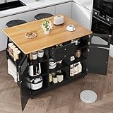 Dolamaní Moderne Kücheninsel mit Stauraum 140 x 40(70) x 93,5 cm, Rollende Küchenwagen mit versteckten Rollen, Insel in die Küch mit Klappbarer Arbeitsplatte, Küchenschrank (Schwarz)