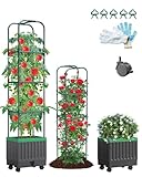 Rankhilfe Obelisk mit Blumenkasten auf Rollen, 174cm Selbstbewässerung Tomatentopf Hochbeet Pflanzkasten für Kletterpflanzen zum Klettern Garten Obelisk Tomatenturm für Patio Gewächshaus Gartenarbeit