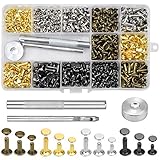 360 Set Leder Nieten Doppelkappe Niet Rivet mit Fixierwerkzeug Nietenzange Lochzange 12mm 8mm 6mm Hohlnieten Ledernieten Tubular Metal Ohrstecker für DIY Lederhandwerk Reparaturen Dekoration, 4 Farbe