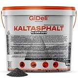 GiDeli Kaltasphalt 25kg im Eimer - Gebrauchsfertig Asphalt Reparatur Rissfüller - mit einer Körnung von 0-8 mm - Bitumen Anstrich - Universell einsetzbar