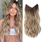 Ms Taj Invisible Secret Wire Extensions 50cm,mit Einstellbarer Größe Ombre Blonde Haarverlängerung Lange Synthetik mit Clips ein Stück lockiges Haarteile für Frauen