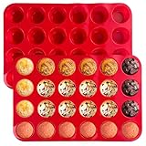 Xpieoyrm Mini Silikon Cupcake Pan Set, 2 Stück Mini 24 Tassen Muffin Form, BPA-frei Backform Antihaft-Backblech, Hitzebeständige Silikonbackformen, für Cupcakes, Brownies, Kuchen, Pudding
