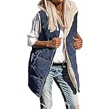 Longweste Weste Damen Daunenjacke Daunenmantel Outdoor Puffer Jacke Winterweste Mäntel Ärmellose Lange Steppweste Winter Warm Übergangsjacke Leicht Winterjacke Winterweste Daunenweste mit Kapuze