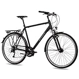 Airtracks Herren Trekking Fahrrad 28 Zoll Trekkingbike TR.2820 Trekkingrad City Bike 24 Gang Shimano ACERA RD-T3000 Kettenschaltung Nabendynamo Schwarz Matt - Herren 60cm Körpergröße 185-195 cm