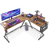 ODK L-förmiger Schreibtisch, Computertisch, Bürotisch mit runder Ecke, Gaming-Tisch mit Monitorablage, 147 x 120cm, Weinlese